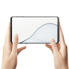 Poster - horizontal mockup of a mobile phone display held by hands with a minimalist design showcasing a smoo