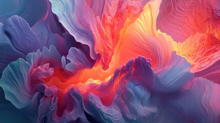 Poster - Vibrant Abstract Waves of Colorful Light and Texture, Echoing Elements of Nature, Fluid Motion and Organic Shapes, Enveloping a Mesmerizing Play of Light and Shadow