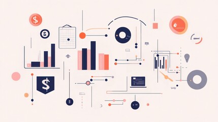 Poster - Abstract Financial Data Visualization with Charts, Graphs, Icons, and Background Elements for Business Analysis, Reports, and Marketing Presentations