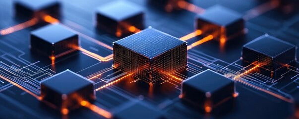 Poster - Illuminated Cubes Connected Within a Digital Network