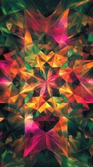 Poster - Vibrant Abstract Digital Art Featuring Geometric Shapes and Triangular Patterns in a Kaleidoscopic Design with Bold Colors and Intricate Details