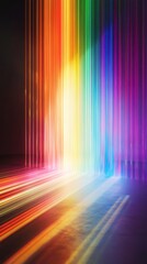 Poster - Vibrant Spectrum of Colored Light Radiating from Vertical Stripes Creating a Beautiful Rainbow Effect on a Dark Background in a Contemporary Art Style