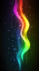 Poster - Vibrant Colorful Waves with Sparkling Lights on a Dark Background Creating an Abstract Rainbow Effect for Stunning Visuals