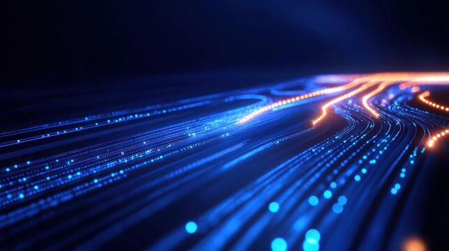 Abstract Digital Flow: A Symphony of Blue and Orange Light Trails