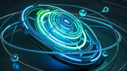 Poster - Futuristic digital swirl concept with blue spiral galaxy background, perfect for technology or space-themed wallpaper