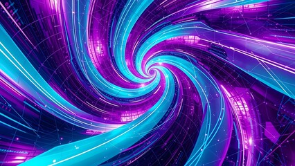 Poster - Purple fractal swirl with glowing lines creates a mesmerizing digital art backdrop