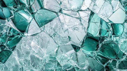 Poster - Close-up of Shattered Transparent Glass Surface with Intricate Patterns and Reflections Captured in High Detail, Ideal for Background or Texture Use in Creative Projects