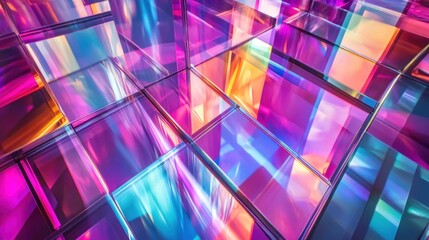 Poster - Colorful Abstract Background of Reflective Glass Blocks with Vibrant Light Patterns in Pink, Blue, and Purple Shades Creating a Modern Visual Atmosphere