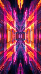 Poster - Abstract Neon Light Corridor with Vibrant Colors and Geometric Patterns, Creating a Futuristic Atmosphere Suitable for Technology Backgrounds and Digital Art