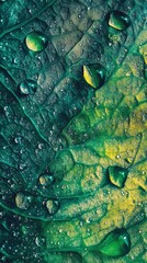 Canvas Print - Close-up of water droplets on a vibrant green leaf. (1)