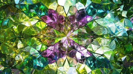 Poster - Colorful Abstract Background with Geometric Shapes in Shades of Green, Purple, and Blue, Creating a Vibrant Mosaic Pattern Ideal for Artistic and Creative Projects