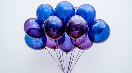 Poster - Bunch of purple and blue transparent balloons against a white background.