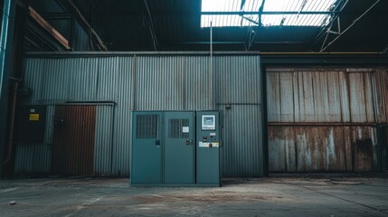 Poster - A diesel generator with a sturdy frame, located in a well-ventilated warehouse.