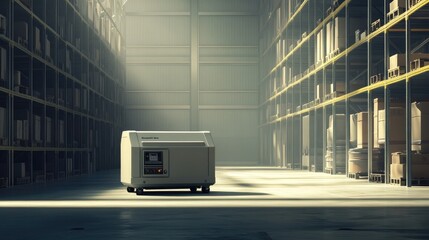 Poster - A diesel generator with a sturdy frame, located in a well-ventilated warehouse.
