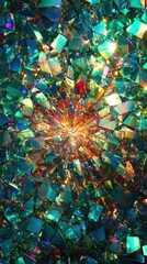 Poster - Vibrant Kaleidoscopic Abstract Background with Reflective Geometric Shapes and Radiant Colorful Light Effects for Creative Design Use