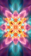 Poster - Vibrant Abstract Flower Mandala with Soft Color Tones and Radiant Light Effects for Backgrounds, Artwork, and Designs in Digital and Print Media