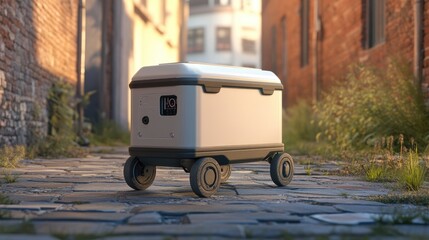 Poster - A modern generator with wheels for portability, placed in an urban emergency setting.