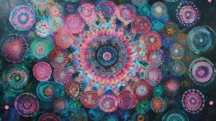 Poster - Vibrant Abstract Circular Patterns in Vivid Colors Creating a Captivating Visual Display for Artistic and Creative Projects