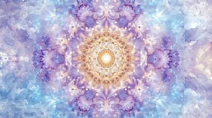 Poster - Ethereal Mandala Design with Soft Pastel Colors and Floral Patterns, Radiating Light and Harmony, Creating a Dreamy Atmosphere for Art and Meditation