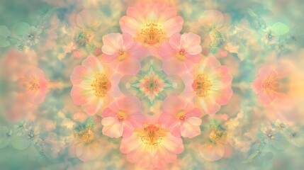 Poster - Abstract Floral Kaleidoscope with Soft Pastel Colors and Dreamy Background, Perfect for Tranquil Decor or Creative Projects