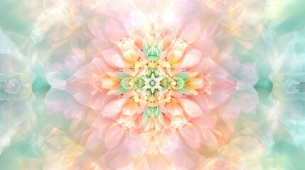 Poster - Soft Pastel Floral Mandala Pattern with Delicate Petals and Dreamy Background for Tranquil and Calming Visual Aesthetics in Interior Design and Art Projects
