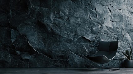 Poster - A detailed view of a dark slate stone wall, perfect for modern architectural applications, offering a sleek and stylish texture.