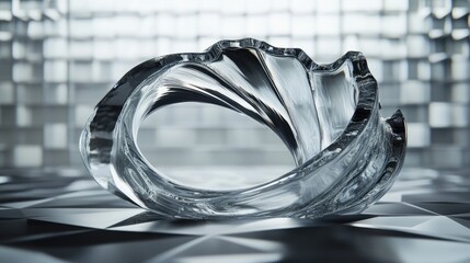 Poster - A futuristic abstract glass wave on a geometric background, capturing the essence of modernity, sleekness, and artistic fluidity in design.