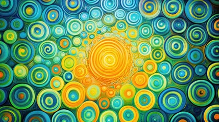 Poster - Abstract Circular Pattern in Vibrant Yellow and Blue Hues with Swirling Designs Representing Energy and Movement in Nature