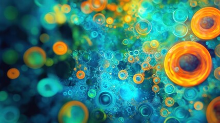 Poster - Abstract Background with Colorful Circular Shapes and Bubbles in Vibrant Blue, Orange, and Green Tones Representing Energy and Movement in a Fluid Style
