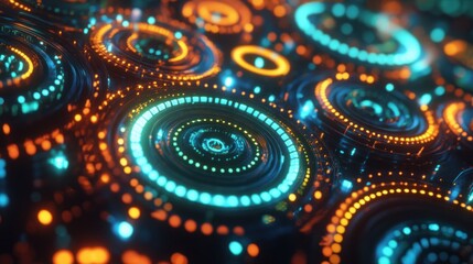 Poster - Vibrant Abstract Background of Colorful Circles and Lights Creating a Dynamic Pattern for Technology and Digital Art Projects