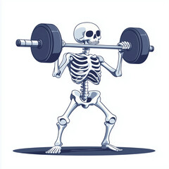 skeleton weightlifting cartoon illustration. fitness workout theme and strength training element