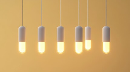 Aufkleber - A minimalist design featuring a row of warm light bulbs, suspended against a soft yellow background, casting a serene glow.