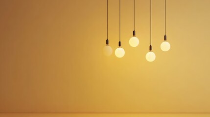 Aufkleber - A minimalist design featuring a row of warm light bulbs, suspended against a soft yellow background, casting a serene glow.