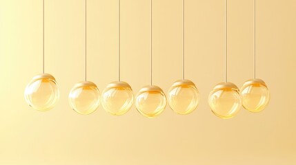 Poster - A row of minimalistic warm light bulbs hanging elegantly against a soft yellow background, creating a cozy, inviting ambiance.