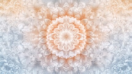 Poster - Intricate Floral Mandala Pattern with Soft Orange and Blue Hues, Ideal for Backgrounds, Textiles, and Creative Design Projects to Inspire Tranquility and Elegance
