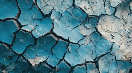 Poster - A textured close-up of cracked bark with weathered blue paint, showcasing the beauty of age and decay in a natural environment.