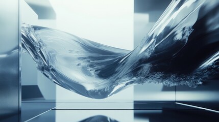 Aufkleber - An abstract futuristic glass wave flowing in a dynamic, sleek design, set against a clean geometric background, creating a high-tech vibe.