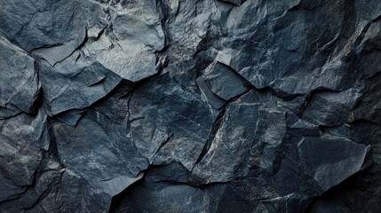 Poster - Close-up of a dark slate stone wall texture, perfect for modern architectural design, showcasing its rugged and sleek surface.