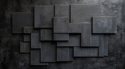 Aufkleber - Dark rectangular geometric shapes are strategically arranged on a black background, creating a sophisticated, minimalist design with a modern edge.