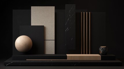 Aufkleber - Dark rectangular geometric shapes are strategically arranged on a black background, creating a sophisticated, minimalist design with a modern edge.