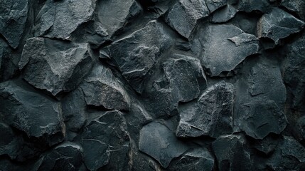 Poster - Dark slate stone wall with rich texture, ideal for use in modern architectural backgrounds, exuding both strength and sophistication.