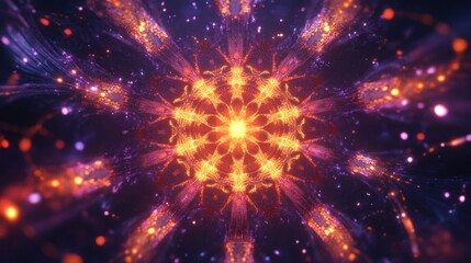 Poster - Captivating Abstract Mandala Design with Radiant Light Patterns and Vivid Colors Creating a Stunning Visual Experience for Digital Art Lovers