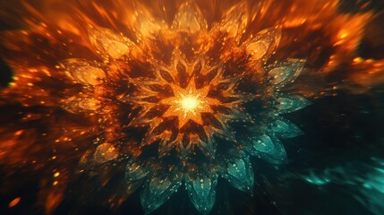 Poster - Vibrant Abstract Mandala Design with Radiant Colors and Intricate Patterns, Perfect for Spiritual, Meditation, and Artistic Themes in Visual Media