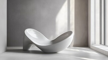 Poster - Simple and elegant white curves on a light background, evoking a sense of peace and fluidity in a minimalist design.