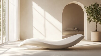 Poster - Simple and elegant white curves on a light background, evoking a sense of peace and fluidity in a minimalist design.
