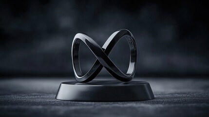 Poster - stylish black infinity rings displayed on a stand, with a dark, moody background accentuating their 