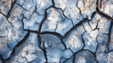 Wall Mural - Weathered blue paint on cracked bark creates a textured, artistic contrast, highlighting the rustic beauty of worn nature in a stunning close-up.