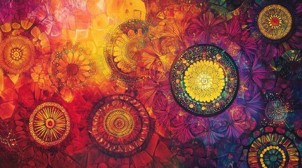 Poster - Vibrant Abstract Floral Mandala Design with Radiant Colors and Intricate Patterns for Creative Art, Decoration, and Background Usage