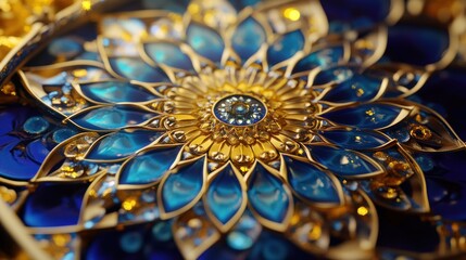 Poster - Intricate Mandala Design Featuring Vibrant Blue Hues and Elegant Gold Accents, Perfectly Crafted for Artistic and Decorative Purposes