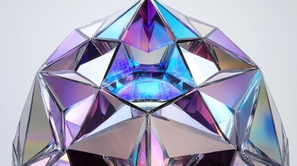 Wall Mural - Shimmering Facets of a Geometric Crystal Sculpture Reflecting Vibrant Hues of Blue and Purple Tones Under Soft Studio Lighting for Art and Design Inspiration